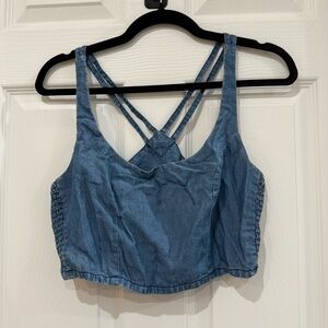 Chambray Cropped Tank with Ruching on the Sides